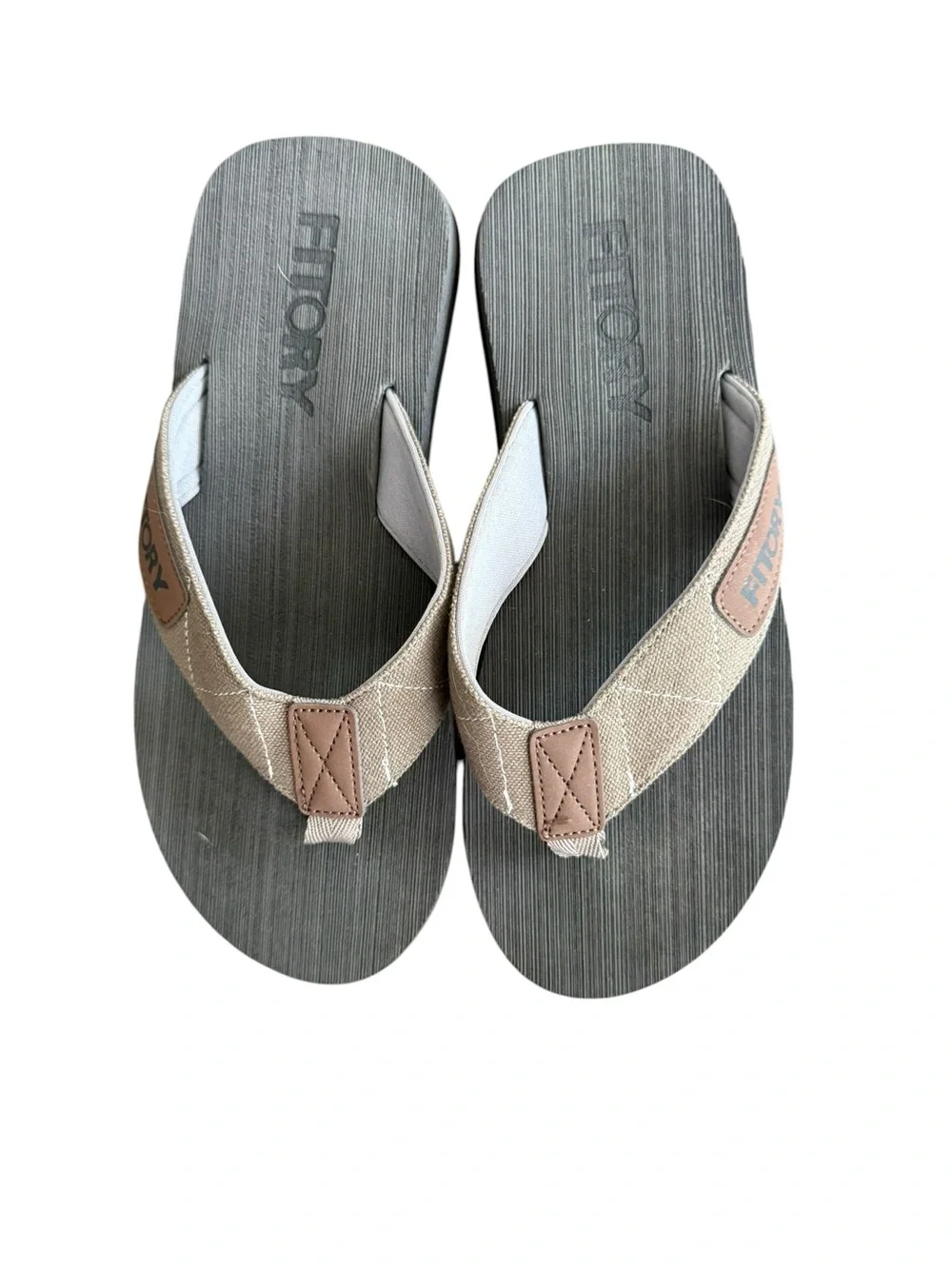 Fitory Men's Gray Tan Flip Flop Sandals NWOT Size Men 8 / Women 10 Arch Cushion